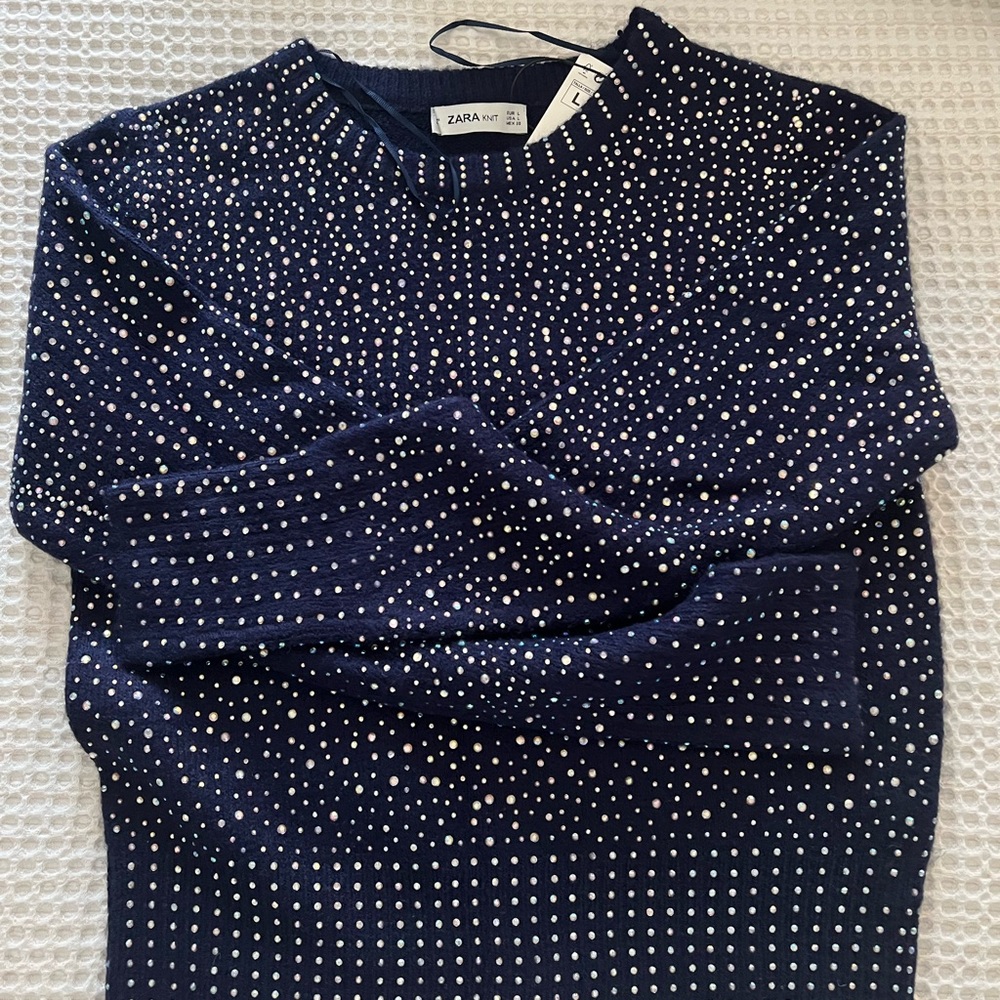 Zara Dark Blue Sweater with iridescent rhinestones